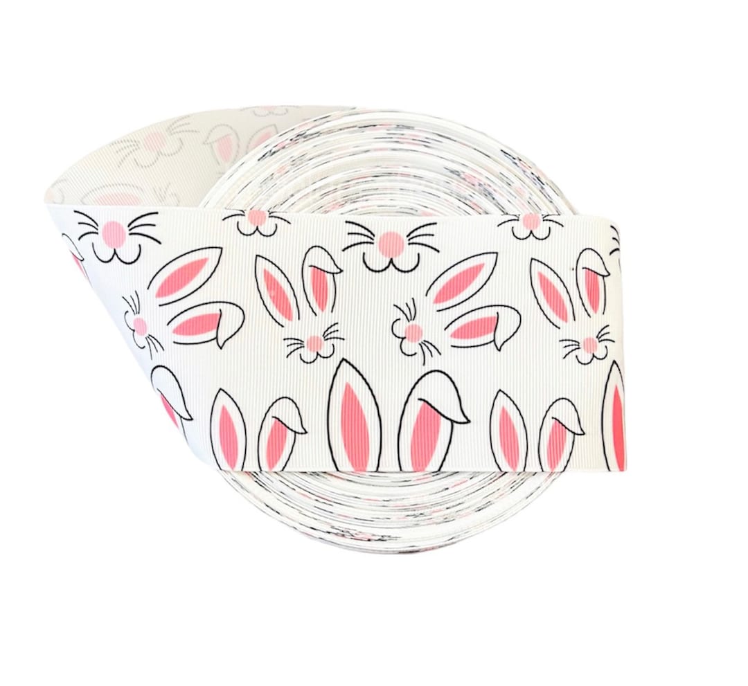 3” Bunny Ribbon, Hoppy Bunny Ribbon, Happy Bunny Printed Ribbon, Easter ...