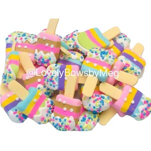 Polymer clay ice cream bars, polymer clay hair bow centers, rainbow ice cream, ice cream sprinkles, rainbow popsicle