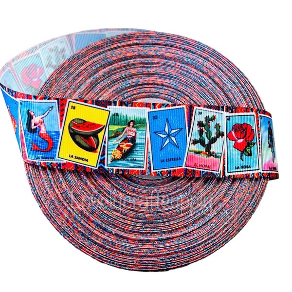 1.5” Mexican Loteria printed ribbon, Mexican bingo game, Mexican Loteria ribbon, ribbon for bows, craft supplies, Serape, crafts, diy crafts