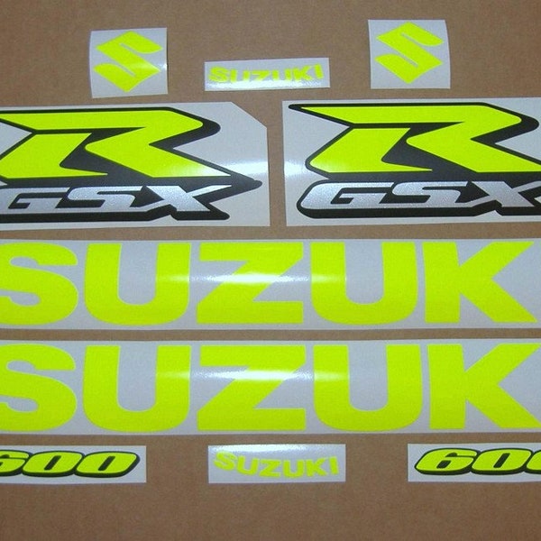 Suzuki GSXR 600 /750 /1000 neon fluorescent fluo yellow/green customized replacement decals stickers graphics autocollants emblems logo set