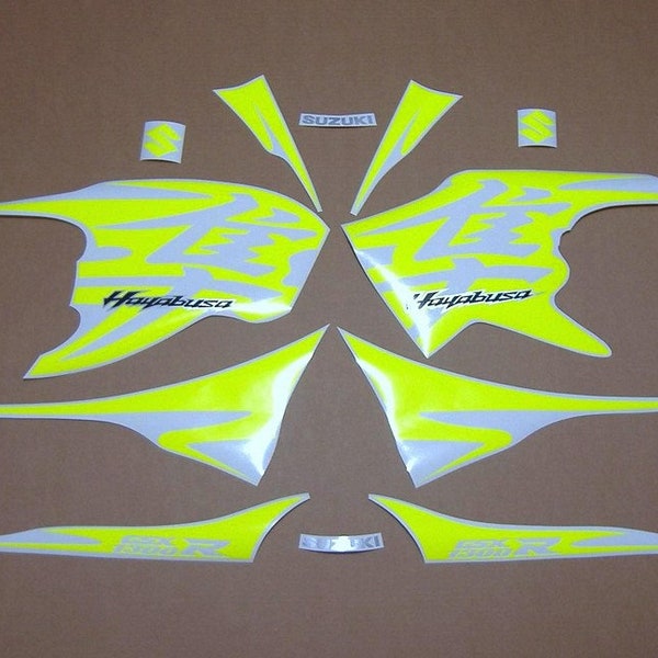 Suzuki Hayabusa GSX1300R 2010-2011 neon fluorescent signal yellow replacement decals stickers graphics adhesivos pegatinas kanji logo fluo