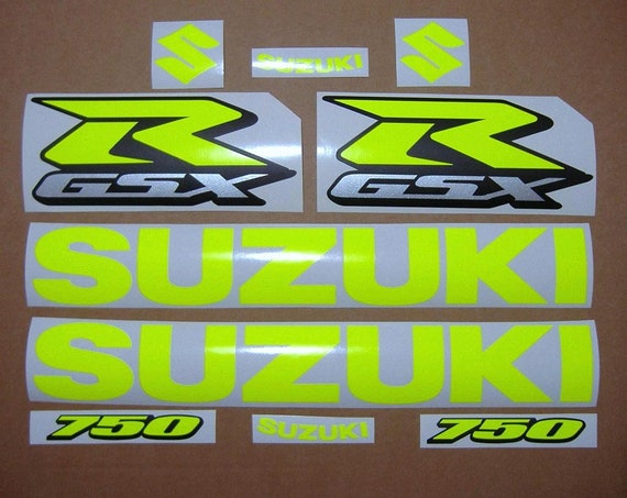 Suzuki GSXR 600 /750 /1000 Neon Fluorescent Fluo Yellow/green Customized  Replacement Decals Stickers Graphics Autocollants Emblems Logo Set 