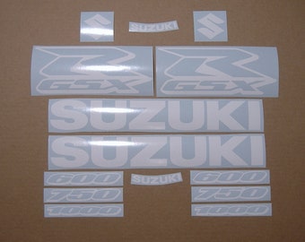 Suzuki GSXR 600 /750 /1000 gloss white color customized replacement decals stickers graphics high visibility outline logo custom k5 gixxer