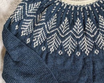 Women's Hand Knit Denim Blue Fair Isle