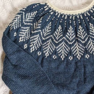 Women&#39;s Hand Knit Denim Blue Fair Isle