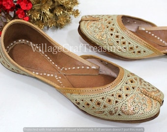 Gold Punjabi Jutti For Womens Pakistani Khussa Shoes Punjabi Shoes Handmade Jutti