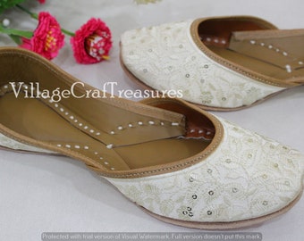 Punjabi Jutti For Women Cream Bridal Flats Juti Handmade Traditional Mojari Indian Shoes