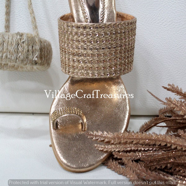 Rose Gold Traditional Sandal Handmade Shoes Indian Shoes Ladies Wedge Heel Sandal Ethnic Shoes