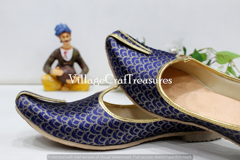 Mojari for Indian Mens Tradition Ethnic Jutti and Sherwani Matching Shoes for Wedding Blue