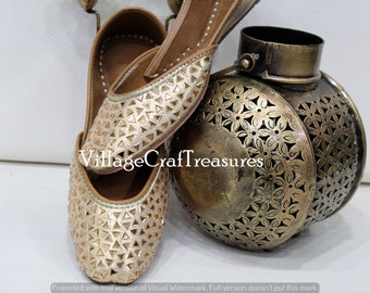 Golden Punjabi Jutti For Ladies Mirror Work Indian Shoes Bridal Jutti Jutti Online