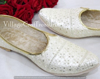 Cream Punjabi Jutti For Men Embroidery Stylish Traditional Ethnic Mojari Sherwani Shoes Wedding Indian Jooti