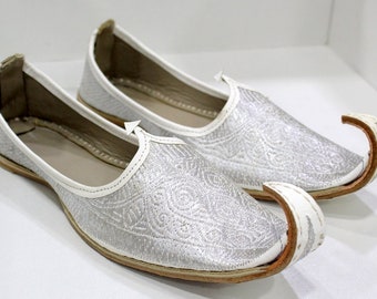 Silver Handmade leather Shoes For Men Traditional Ethnic Jutti Khussa Shoes