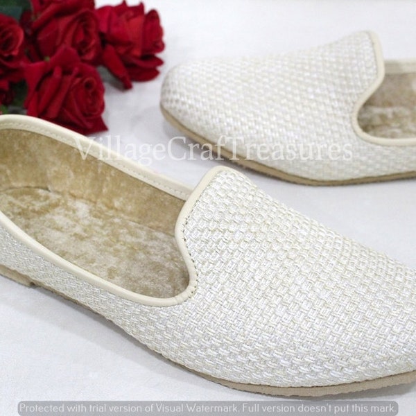 Cream Wedding Shoes For Men Sherwani Formal Shoes Handmade Loafer Ethnic Flat Mens Jutti