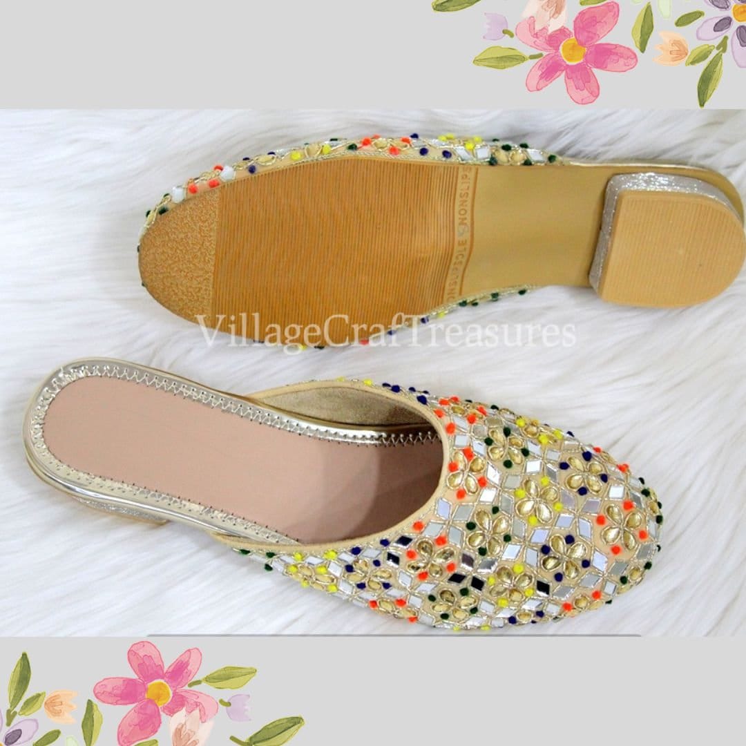 Punjabi Jutti for Women Back Open Mojari Bridal Mules Wedding