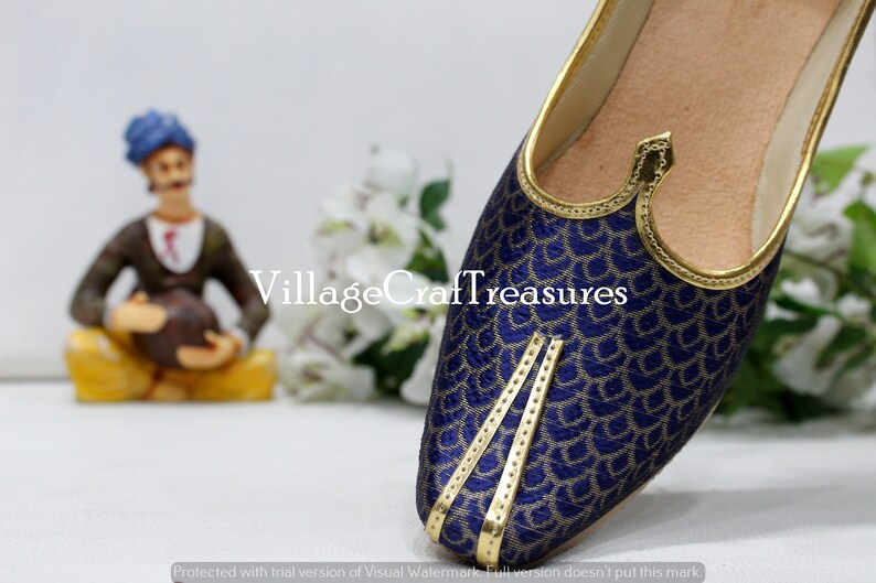 Mojari for Indian Mens Tradition Ethnic Jutti and Sherwani Matching Shoes for Wedding Blue