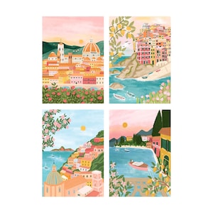 Conjunto de postales italianas / Conjunto de impresión A6 Mini / Impresión de Florencia / Impresión del lago de Como / Impresión de la costa de Amalfi / Impresión de Cinque Terre / Multipack de arte