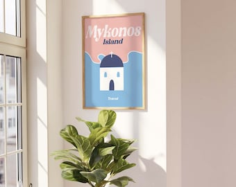 Póster de viaje de Mykonos, Arte para pared de galería (Descarga digital)