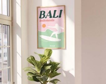Pôster de viagem de Bali / Arte de parede de Bali / Parede de galeria / Arte de parede colorida / Arte de parede para impressão / Decoração de casa / Decoração de casa boho / Viagem elegante