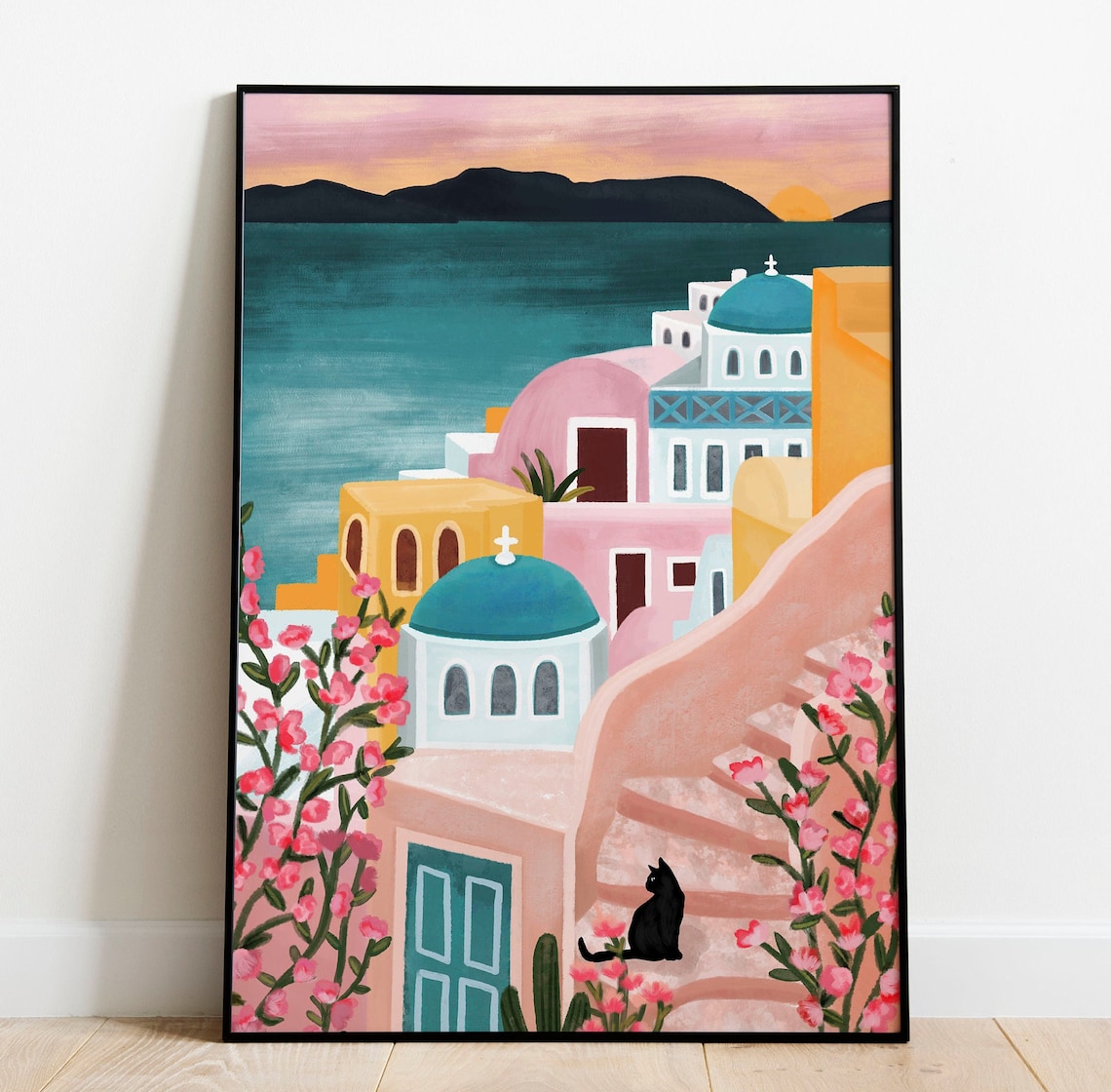 Santorini Print / Greek Wall Art / Travel Print / Boho Wall Etsy UK