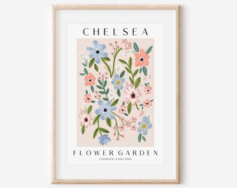 Chelsea Flower Garden Print, London Floral Wall Art, Abstract Art Deco (Digital)