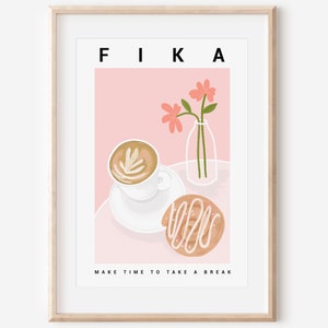 Fika Kunstdruck / schwedisches Lifestyle Poster / Küchendruck / Wohnkultur / Boho Wandkunst / skandinavischer Druck / Zimtrollen / Wandkunst