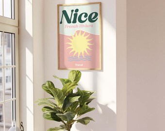 Póster de viaje de Niza, Francia, colorido cuadro para pared (descarga digital)
