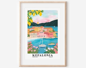 Kefalonia, Griekenland Art Print, Kefalonia Art Print, reiscadeau, reisposter, Europa print, Griekse eilanden, Inwijdingsfeest, verlovingscadeau