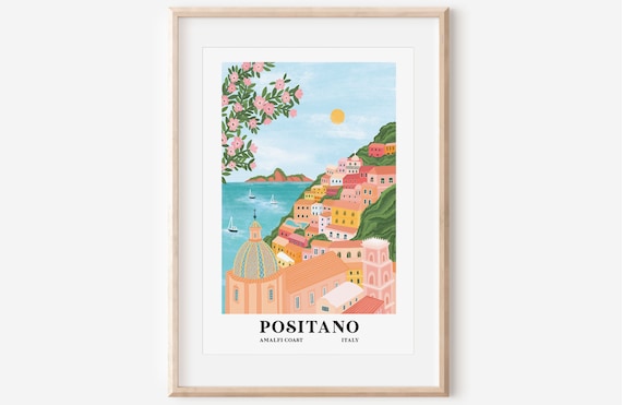 Positano Art Print, Vibrant Amalfi Coast Travel Poster