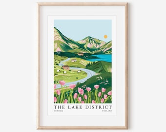 Lámina artística del Distrito de los Lagos, póster de viaje de Inglaterra