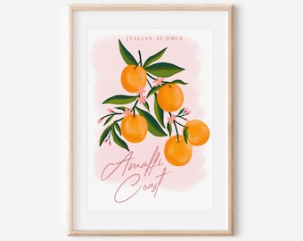Pôster de laranjas de Amalfi / Arte de parede com frutas / Parede de galeria / Arte de parede colorida / Arte de parede para impressão / Decoração para casa / Decoração boho para casa / Pôster de frutas