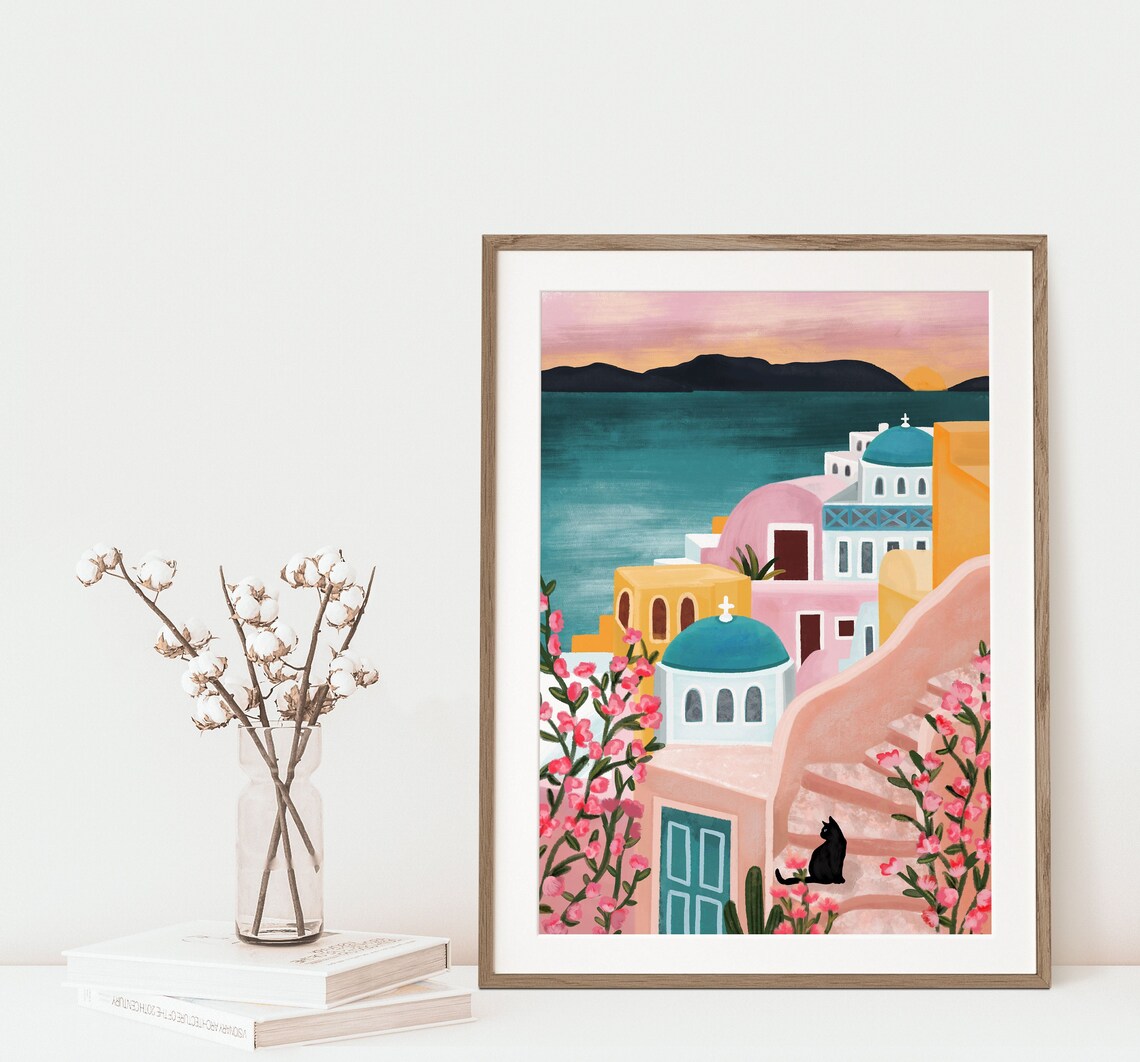 Santorini Print / Greek Wall Art / Travel Print / Boho Wall Etsy UK