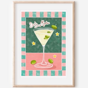 Wydruk z koktajlem Dirty Martini / Wydruk artystyczny z koktajlem / Dekoracja baru / Plakat z koktajlem / Modna sztuka ścienna / Dekoracja kuchni / Parapetówka