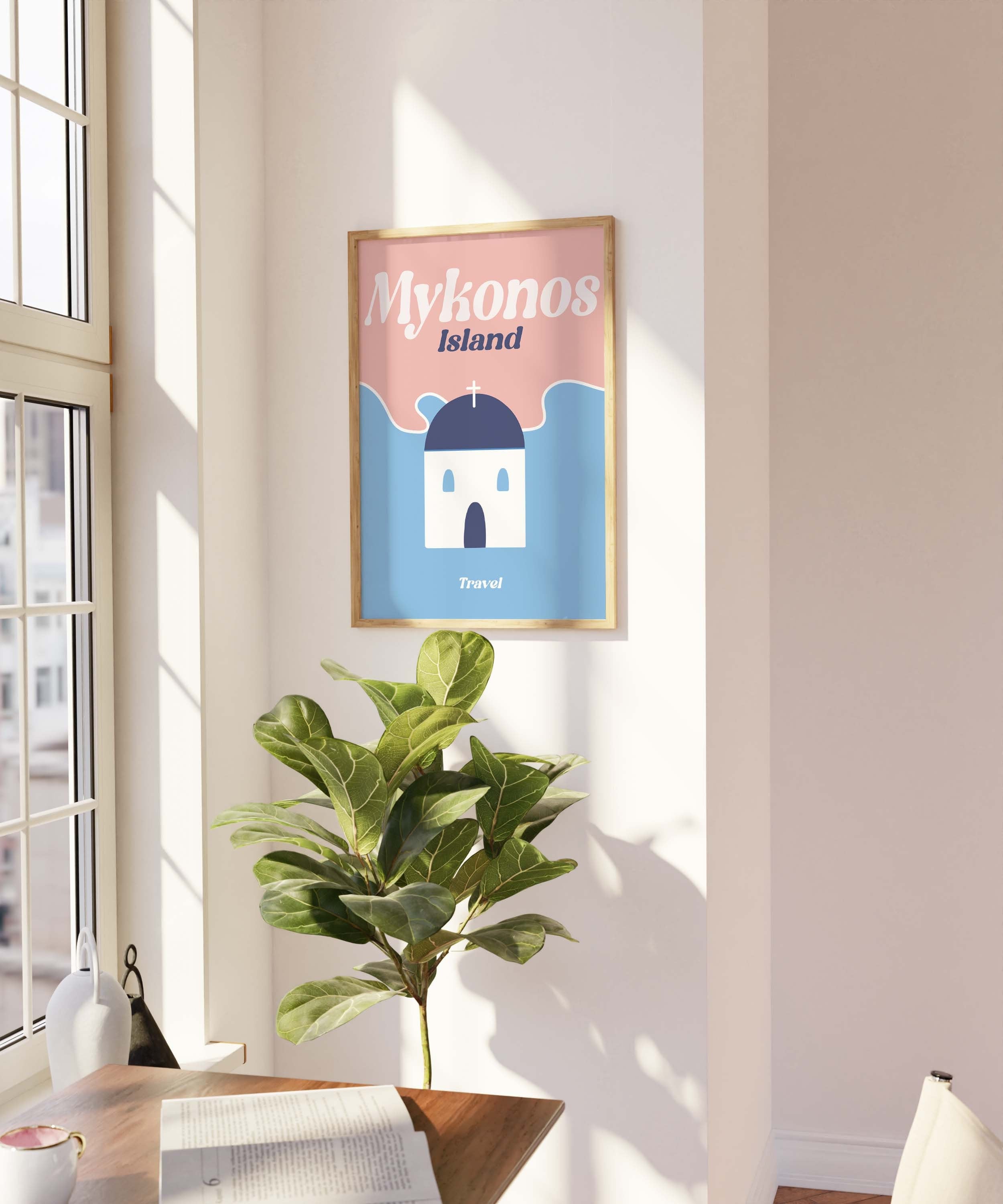 Pôster de viagem de Mykonos / Arte de parede de Mykonos / Parede de galeria / Arte de parede colorida / Arte de parede para impressão / Decoração de casa / Decoração de casa boho / Preppy