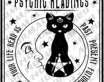Black Cat Psychic Readings, Cricut and Cameo Silhouette digital files, vector svg dxf ai jpg png pdf eps CriCut, Vector art, Fortune