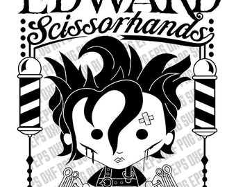 Edward Schissorhands Cameo Silhouette digital files, vector svg dxf ai jpg png pdf eps Vector art, Chibi, Johnny Depp