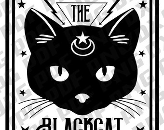 Black Cat Tarot Card SVG files. Cricut and Cameo Silhouette vector svg dxf ai jpg png pdf eps CriCut digital files, Vector art, Magical Cat