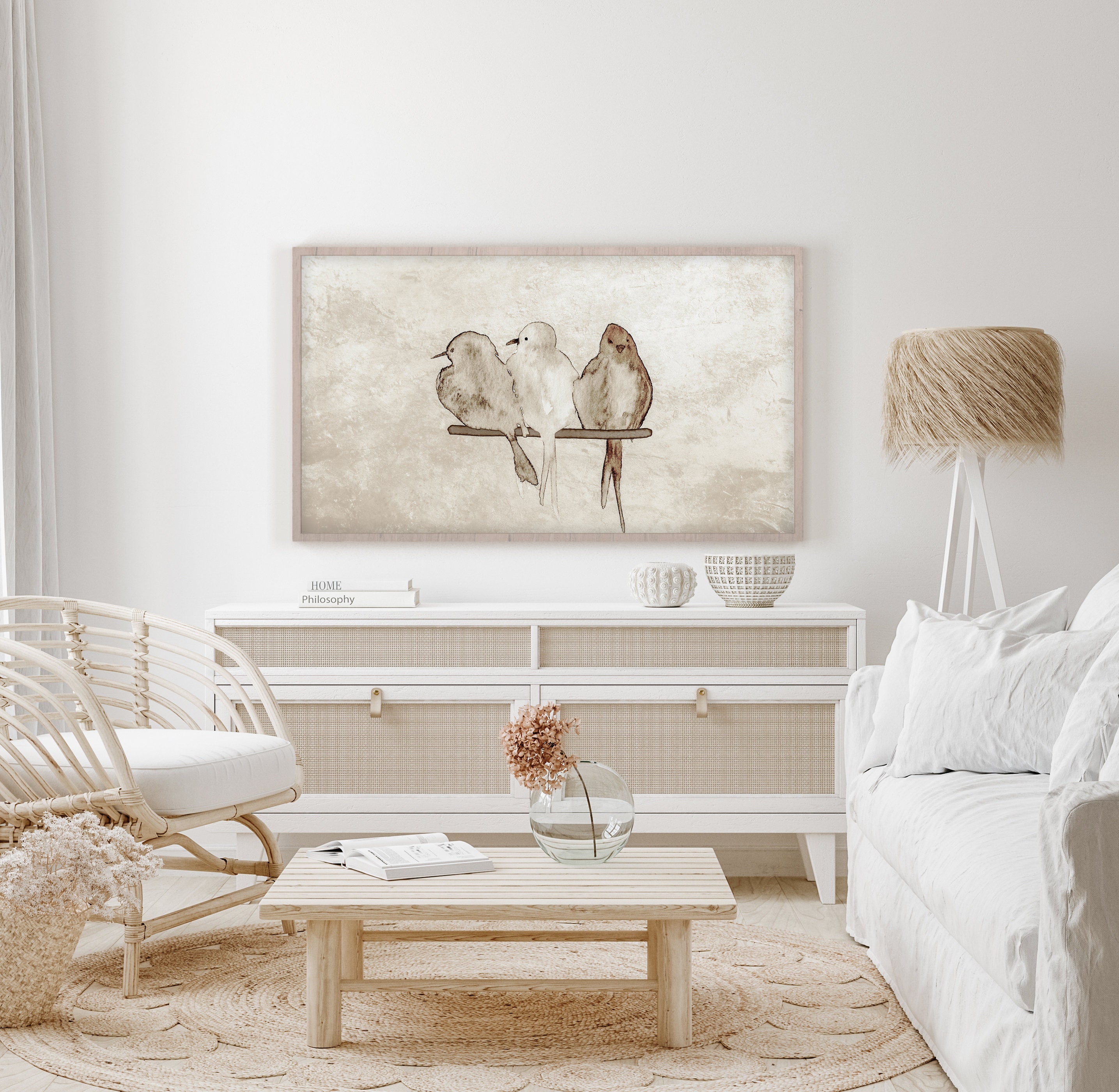 Samsung Frame TV Art Spring Watercolor Birds Sepia Pastel | Etsy