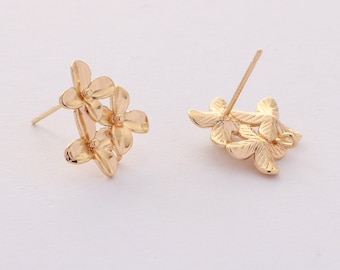 10 piezas de pendientes de flores chapados en oro real, pendientes de flores, plantas, fabricación de joyas, accesorios para pendientes, suministros para manualidades, sin níquel