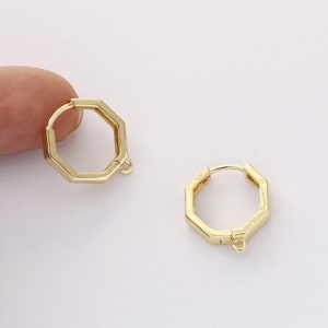6pcs Real Gold Plated Hexagon Hoops, Hexagon Ear Hoop, Rings Earring Hoops, Charm Rings, Hoops Earrings