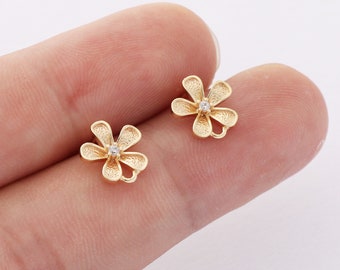 10pcs Real Gold Plated Brass Flower Earrings, Tiny Flower Earrings,Flower Ear Post, Gold Flower Post earrings,Earring accessories