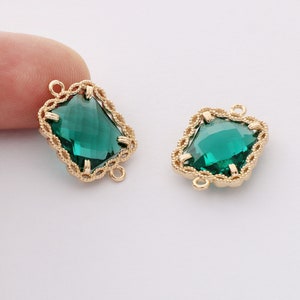 10pcs Green Glass Charm, Large Square Glass Connector, Frame Glass Crystal Charm,Handmade Jewelry Accessories