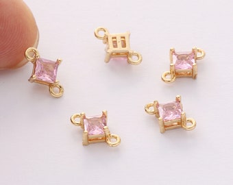 10pcs Pink Glass Charm Connector,Small Faceted Lucite Beads,Diamond Channel Charm,Bezel Gemstone Connector, wholesale prices