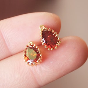 6pcs Real Gold Plated Teardrop Charm, Red Zircon Charm, Mini Teardrop  Pendant, Jewelry Making, Material Craft Supplies