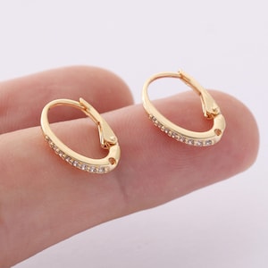 6PCS Real Gold Plated Oval Leverback Ear Hooks, Oval Leverback Earring, CZ Pave Leverback Ear Hooks, Simple Earrings Components