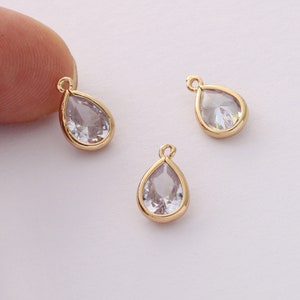 10pcs Gold Plated Zircon Charm, Tiny Mini Teardrop Crystal Pendant,Bezel Gemstone, wholesale prices