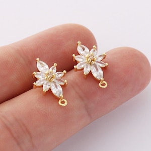 6pcs Real Gold Plated Flower Earrings, Zircon Floral Post Earrings, Ear Stud, Earring Attachment, Jewelry Accessories