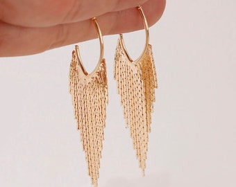 4pcs Real Gold Plated Tassel Earrings, Stick Bar Earring, High Quality, Nickel Free