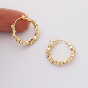 6pcs Real Gold Plated Brass Earrings,Bead Hoop Earrings, Small Huggie Hoop,Designer jewelry Finding, Earring diy