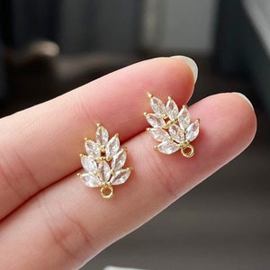 6PCS Real Gold Plated Zircon Leaves Earrings CZ Pave Post Earring Nickel-free High Quality image 2