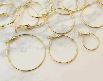 10PCS Real Gold Plated Earring Hoops, Hoop Ear Wire,18MM/25MM/30MM/40MM Wine Glass Charm Rings, Large Hoop Earrings, Beading Jewelry Making